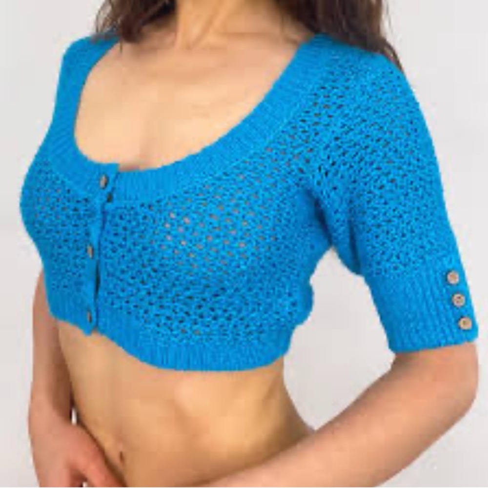(A8) NEW Free People Beach Cropped Knit Cardi in turquoise, Size XS, NWOT